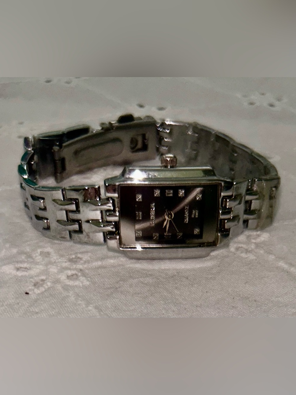 Silver Rectangular Bracelet Watch with Black Dial/Just needs battery